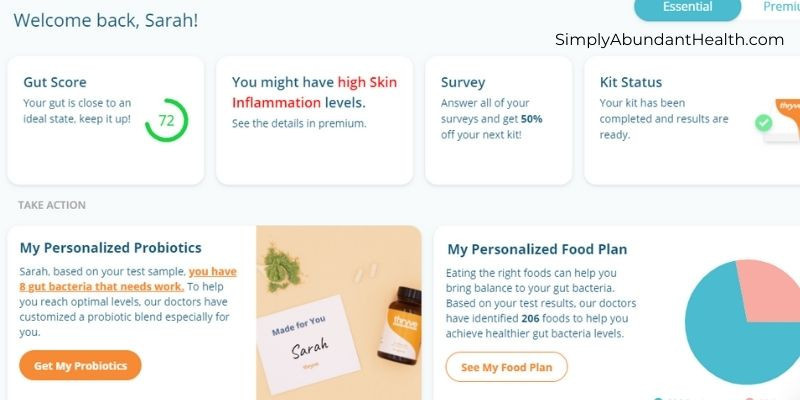 Thryve Gut Health Testing Kit Dashboard
